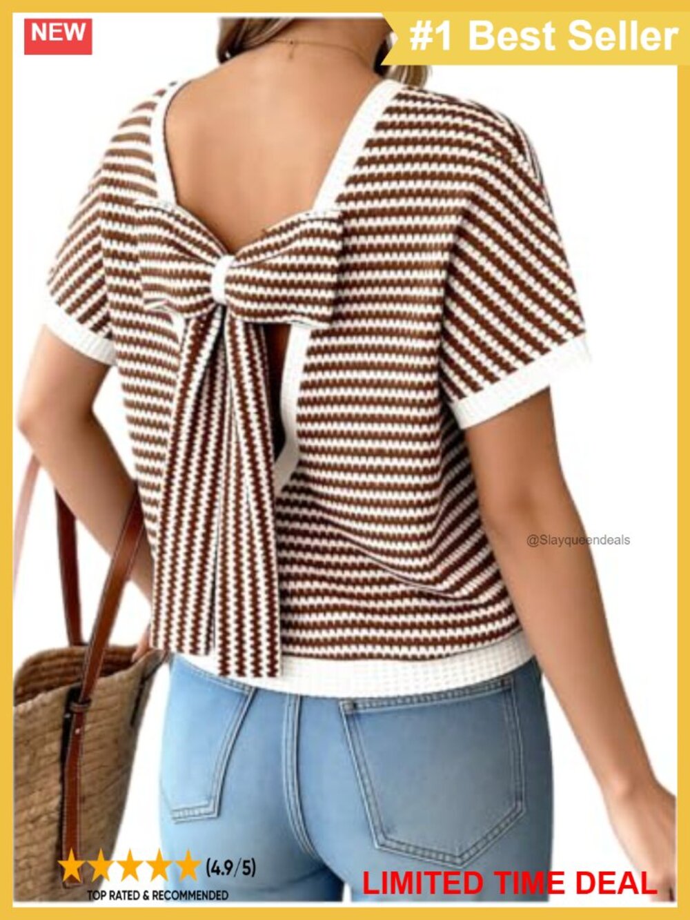 Plus Size Bowknot Short Sleeve Striped T-Shirt Crewneck Casual Top